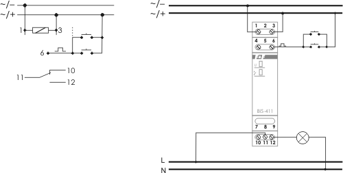 Schemat przyłączeniowy przekaźnika bistabilnego BIS-411 24V