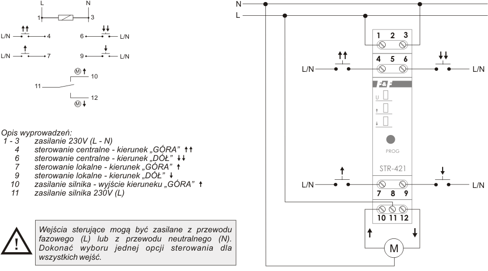 Schemat łączenia sterownika rolet STR-421 230V