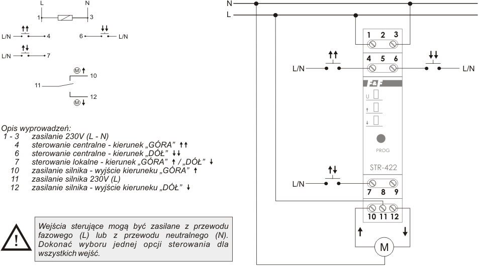 Schemat łączenia sterownika rolet STR-422 230V